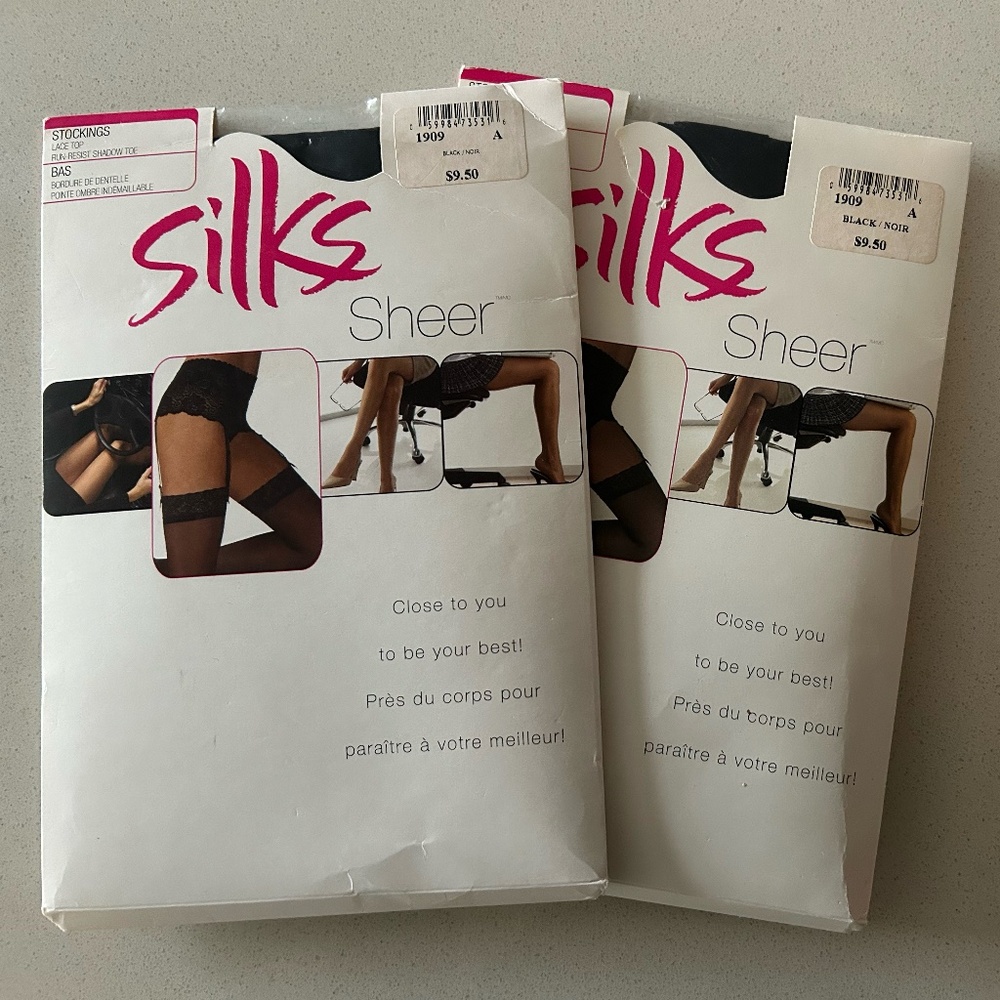 Two pairs of Silks Sheer Stockings in Black, size A (small)